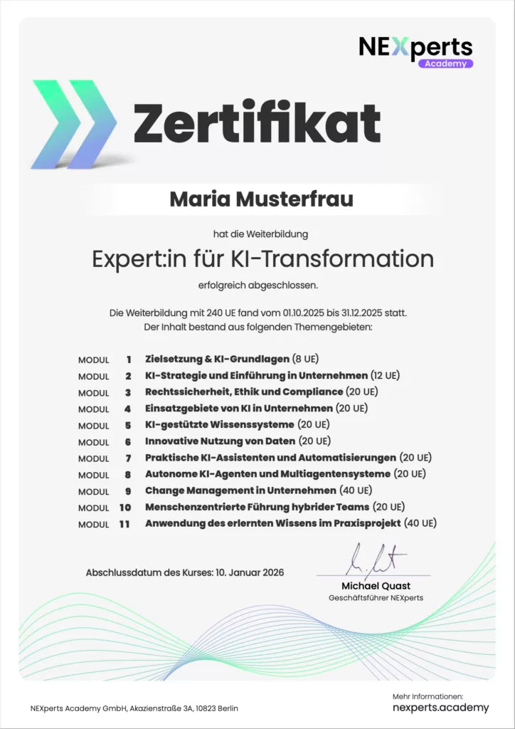 Das NEXperts Academy Zertifikat